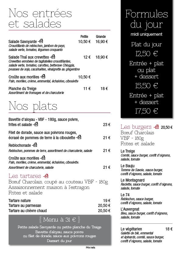 Le Bistrot du Treige - Menu Image 1